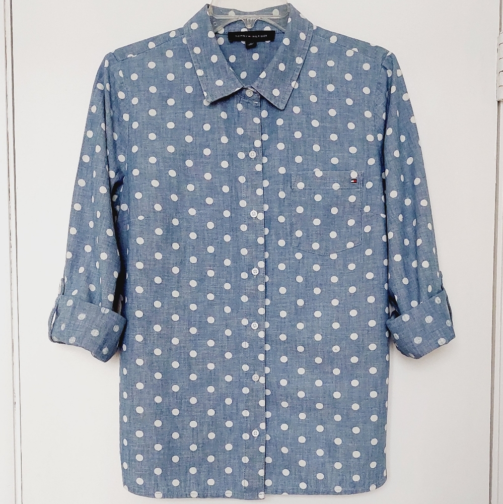 NWOT Tommy Hilfiger Blue Polka Dot Shirt size M